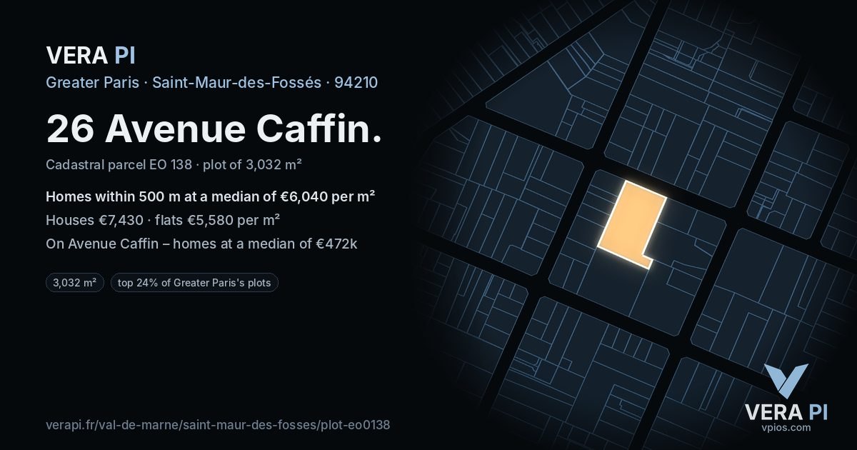 26 Avenue Caffin, Saint-Maur-des-Fossés at night – the plot lit, the parcels around coloured by the prices near them