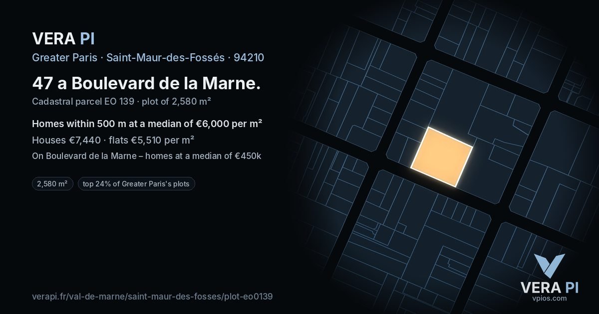 47 a Boulevard de la Marne, Saint-Maur-des-Fossés at night – the plot lit, the parcels around coloured by the prices near them