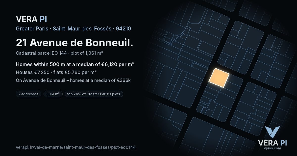 21 Avenue de Bonneuil, Saint-Maur-des-Fossés at night – the plot lit, the parcels around coloured by the prices near them
