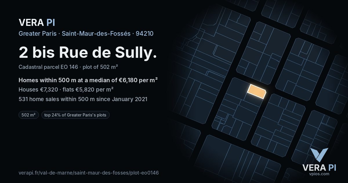 2 bis Rue de Sully, Saint-Maur-des-Fossés at night – the plot lit, the parcels around coloured by the prices near them