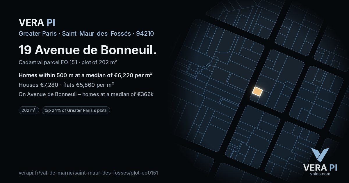 19 Avenue de Bonneuil, Saint-Maur-des-Fossés at night – the plot lit, the parcels around coloured by the prices near them