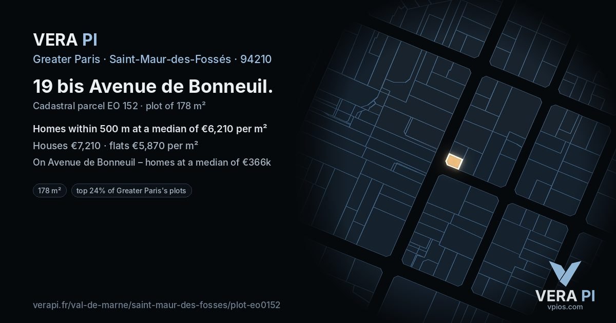 19 bis Avenue de Bonneuil, Saint-Maur-des-Fossés at night – the plot lit, the parcels around coloured by the prices near them