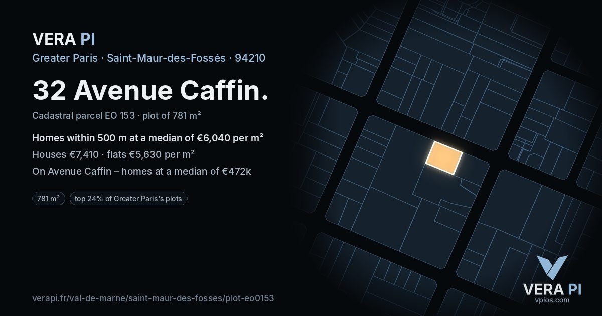 32 Avenue Caffin, Saint-Maur-des-Fossés at night – the plot lit, the parcels around coloured by the prices near them