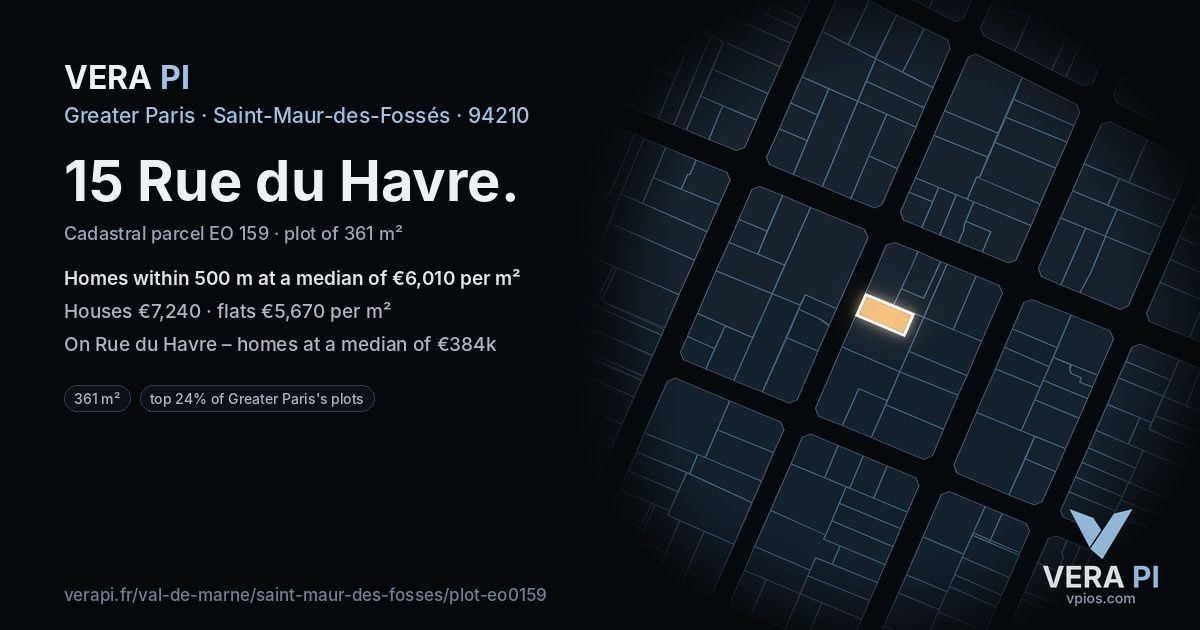 15 Rue du Havre, Saint-Maur-des-Fossés at night – the plot lit, the parcels around coloured by the prices near them