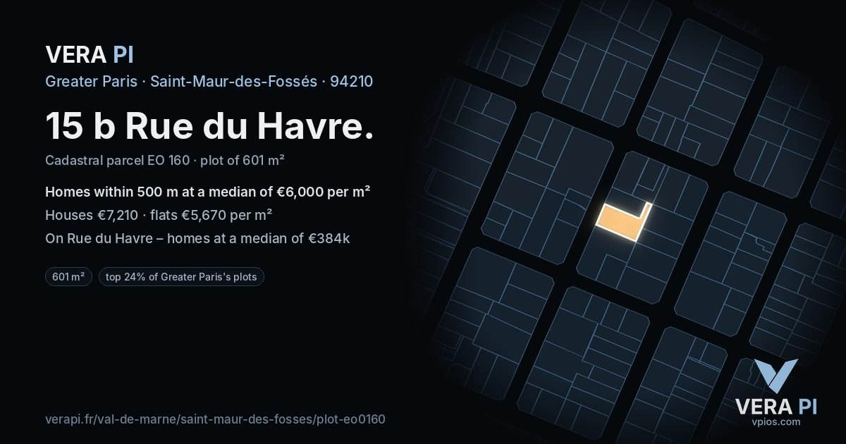 15 b Rue du Havre, Saint-Maur-des-Fossés at night – the plot lit, the parcels around coloured by the prices near them