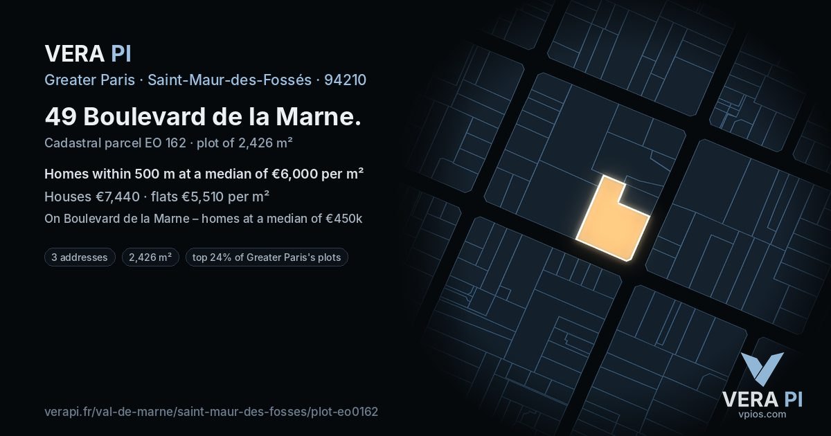 49 Boulevard de la Marne, Saint-Maur-des-Fossés at night – the plot lit, the parcels around coloured by the prices near them