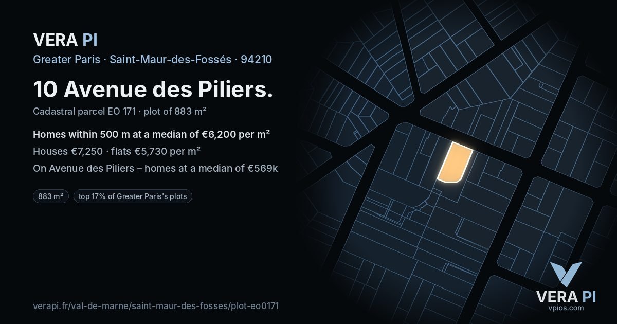 10 Avenue des Piliers, Saint-Maur-des-Fossés at night – the plot lit, the parcels around coloured by the prices near them