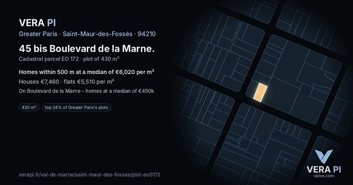 45 bis Boulevard de la Marne, Saint-Maur-des-Fossés at night – the plot lit, the parcels around coloured by the prices near them