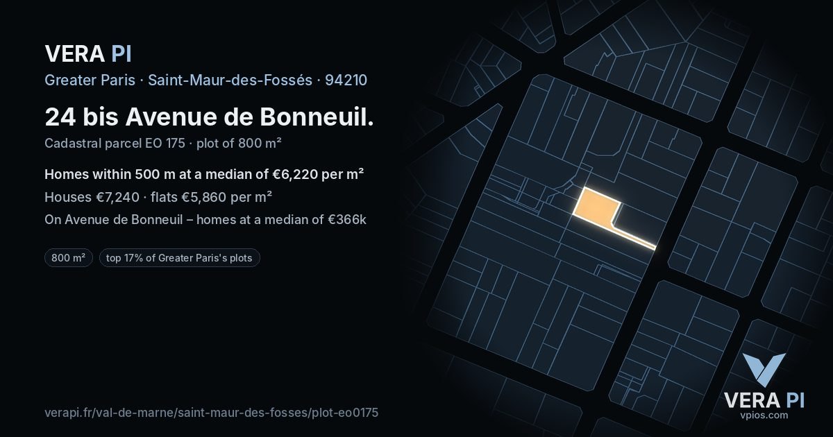 24 bis Avenue de Bonneuil, Saint-Maur-des-Fossés at night – the plot lit, the parcels around coloured by the prices near them