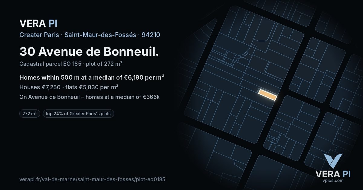 30 Avenue de Bonneuil, Saint-Maur-des-Fossés at night – the plot lit, the parcels around coloured by the prices near them