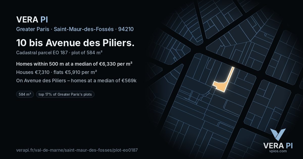 10 bis Avenue des Piliers, Saint-Maur-des-Fossés at night – the plot lit, the parcels around coloured by the prices near them