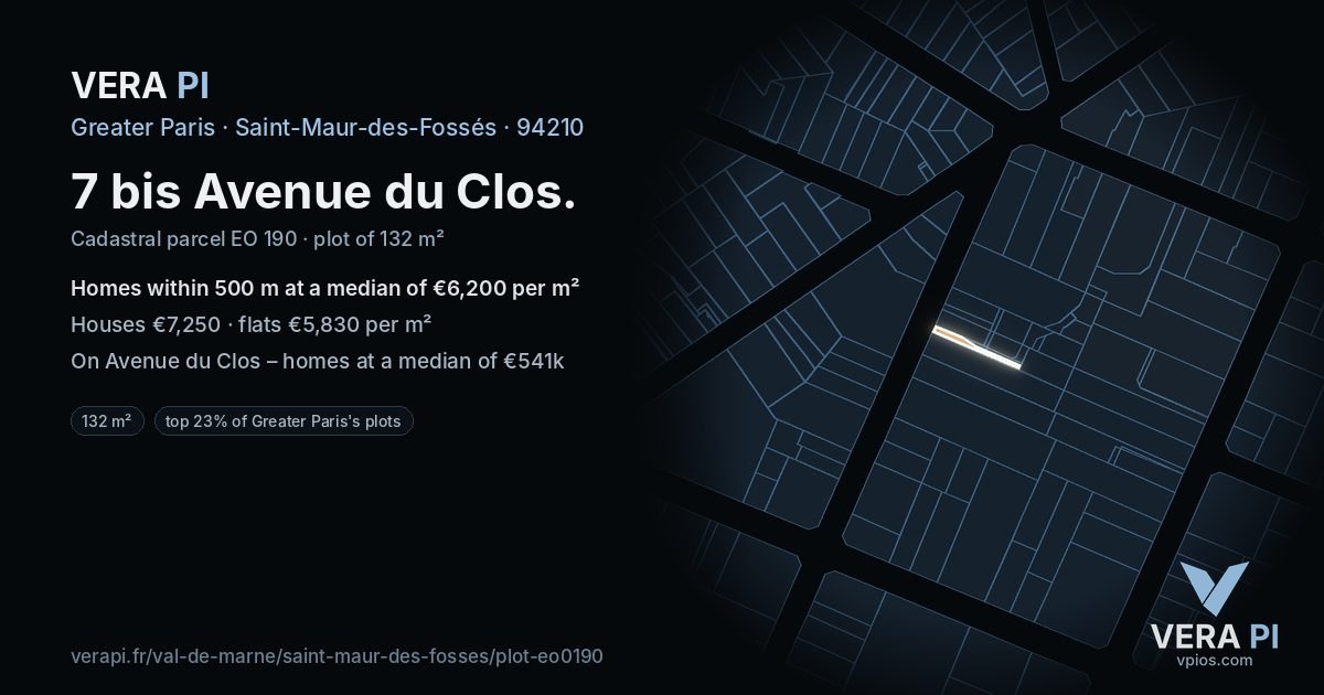 7 bis Avenue du Clos, Saint-Maur-des-Fossés at night – the plot lit, the parcels around coloured by the prices near them