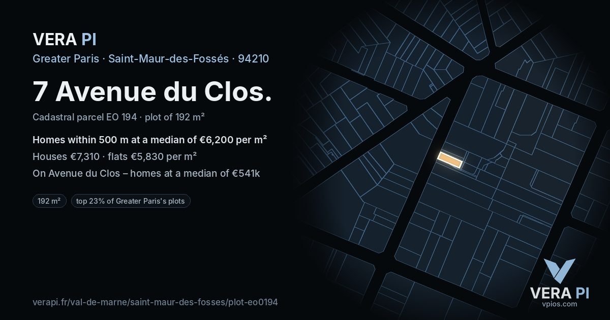 7 Avenue du Clos, Saint-Maur-des-Fossés at night – the plot lit, the parcels around coloured by the prices near them