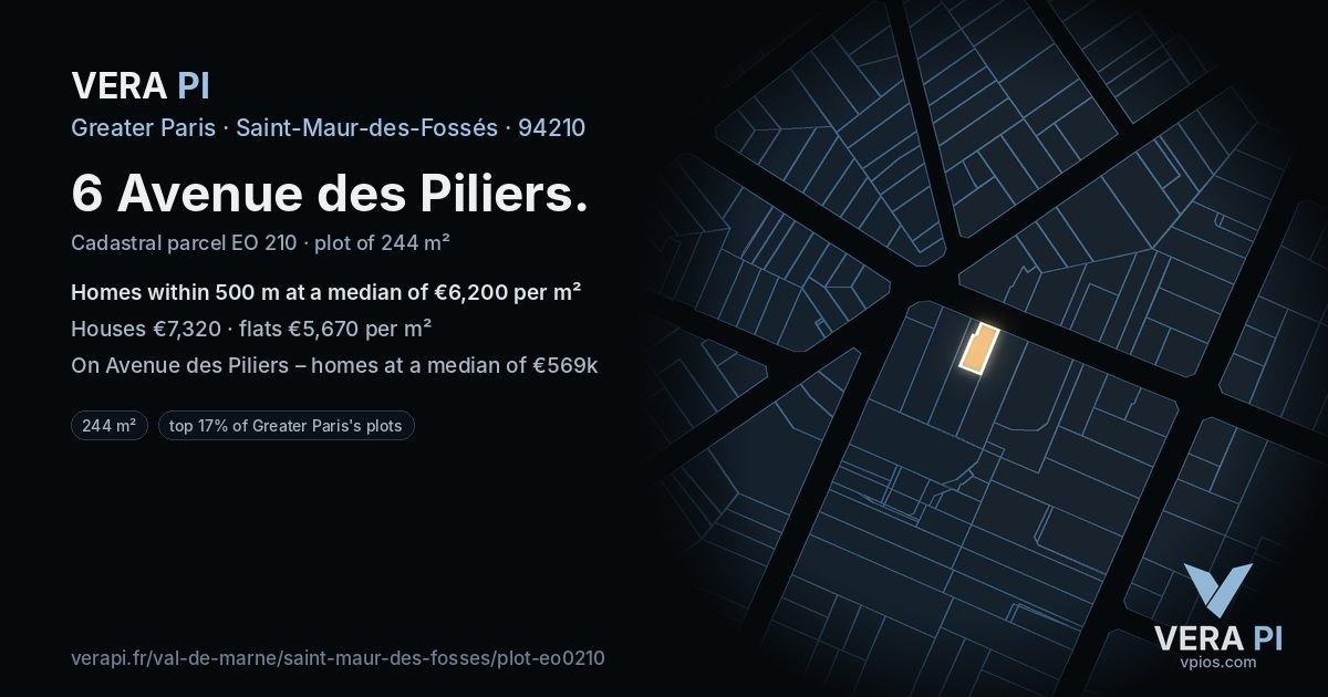 6 Avenue des Piliers, Saint-Maur-des-Fossés at night – the plot lit, the parcels around coloured by the prices near them