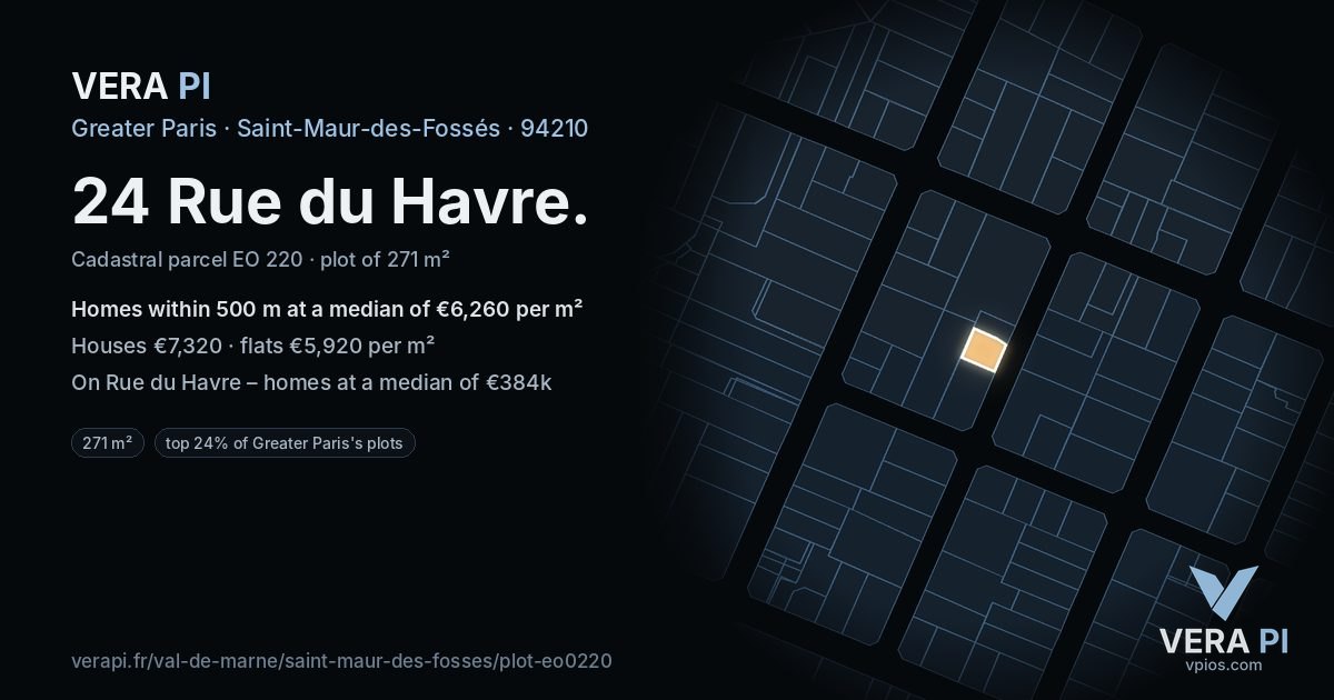 24 Rue du Havre, Saint-Maur-des-Fossés at night – the plot lit, the parcels around coloured by the prices near them