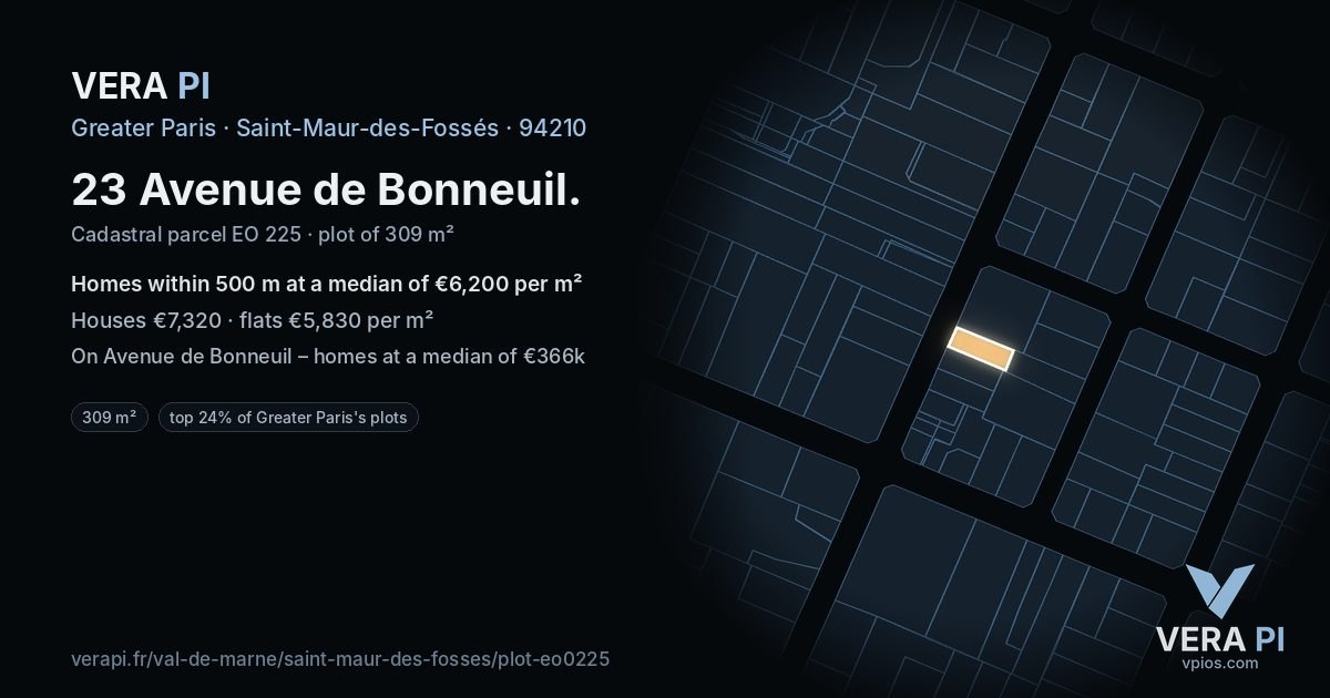 23 Avenue de Bonneuil, Saint-Maur-des-Fossés at night – the plot lit, the parcels around coloured by the prices near them