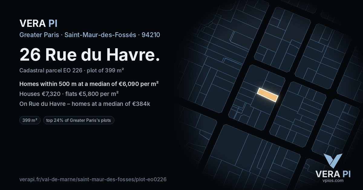 26 Rue du Havre, Saint-Maur-des-Fossés at night – the plot lit, the parcels around coloured by the prices near them