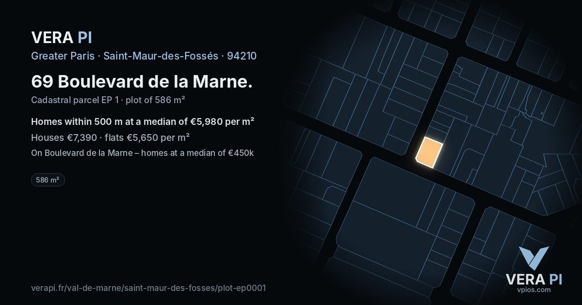 69 Boulevard de la Marne, Saint-Maur-des-Fossés at night – the plot lit, the parcels around coloured by the prices near them