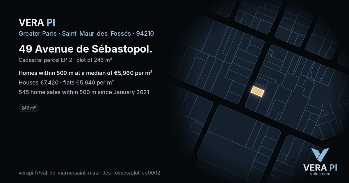 49 Avenue de Sébastopol, Saint-Maur-des-Fossés at night – the plot lit, the parcels around coloured by the prices near them