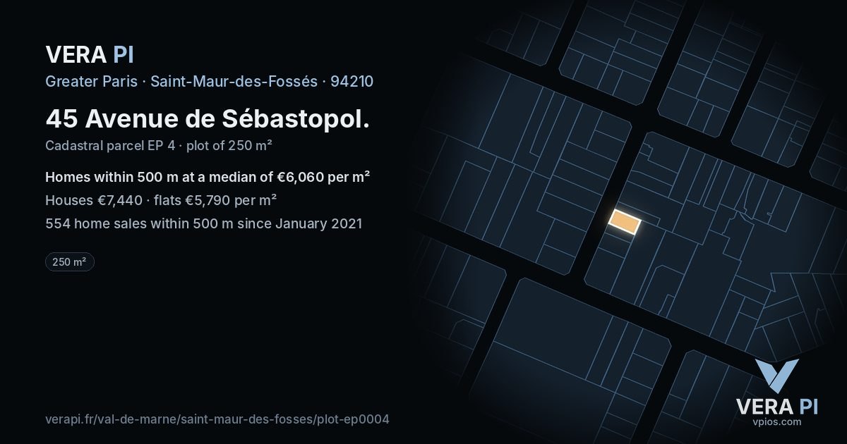 45 Avenue de Sébastopol, Saint-Maur-des-Fossés at night – the plot lit, the parcels around coloured by the prices near them