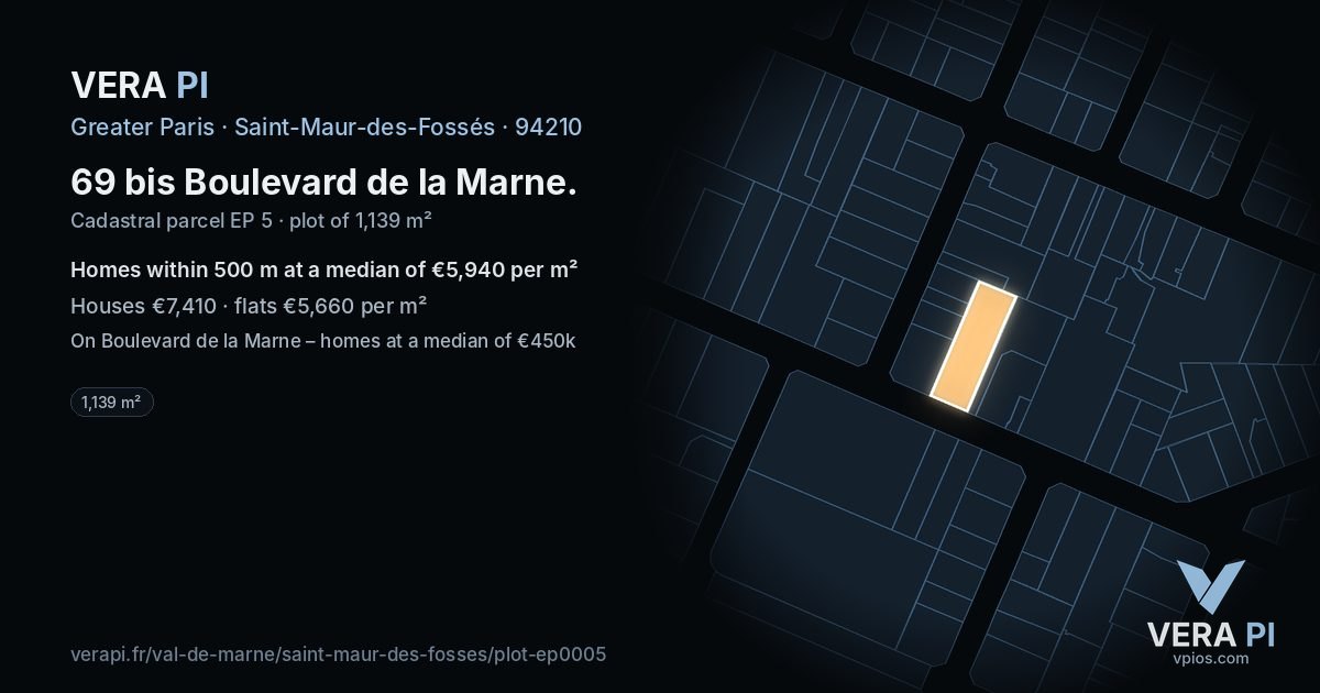 69 bis Boulevard de la Marne, Saint-Maur-des-Fossés at night – the plot lit, the parcels around coloured by the prices near them