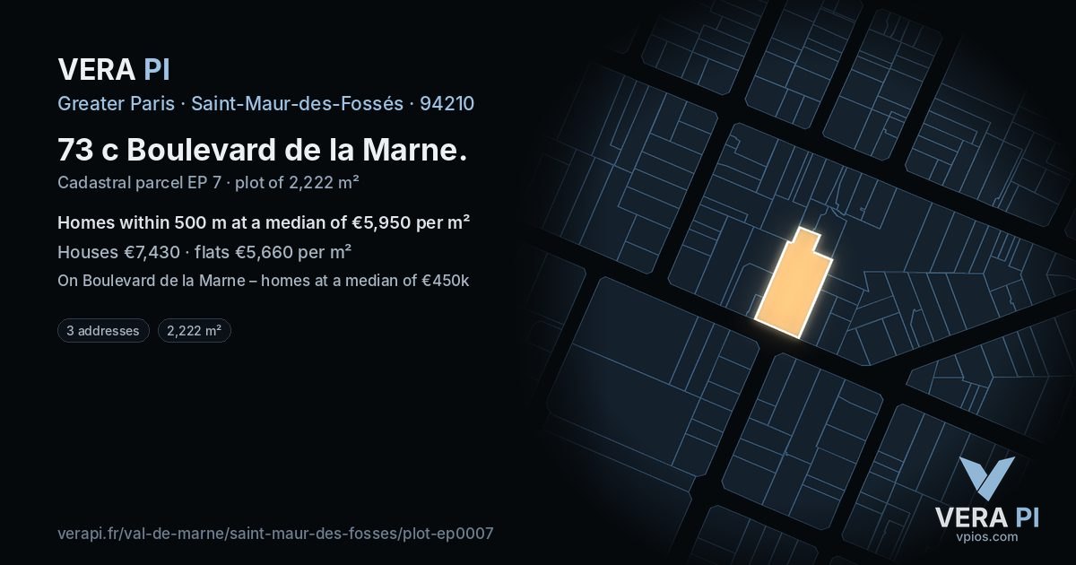73 c Boulevard de la Marne, Saint-Maur-des-Fossés at night – the plot lit, the parcels around coloured by the prices near them