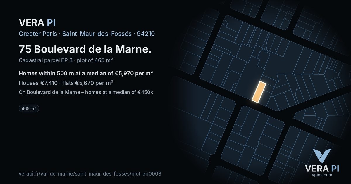 75 Boulevard de la Marne, Saint-Maur-des-Fossés at night – the plot lit, the parcels around coloured by the prices near them