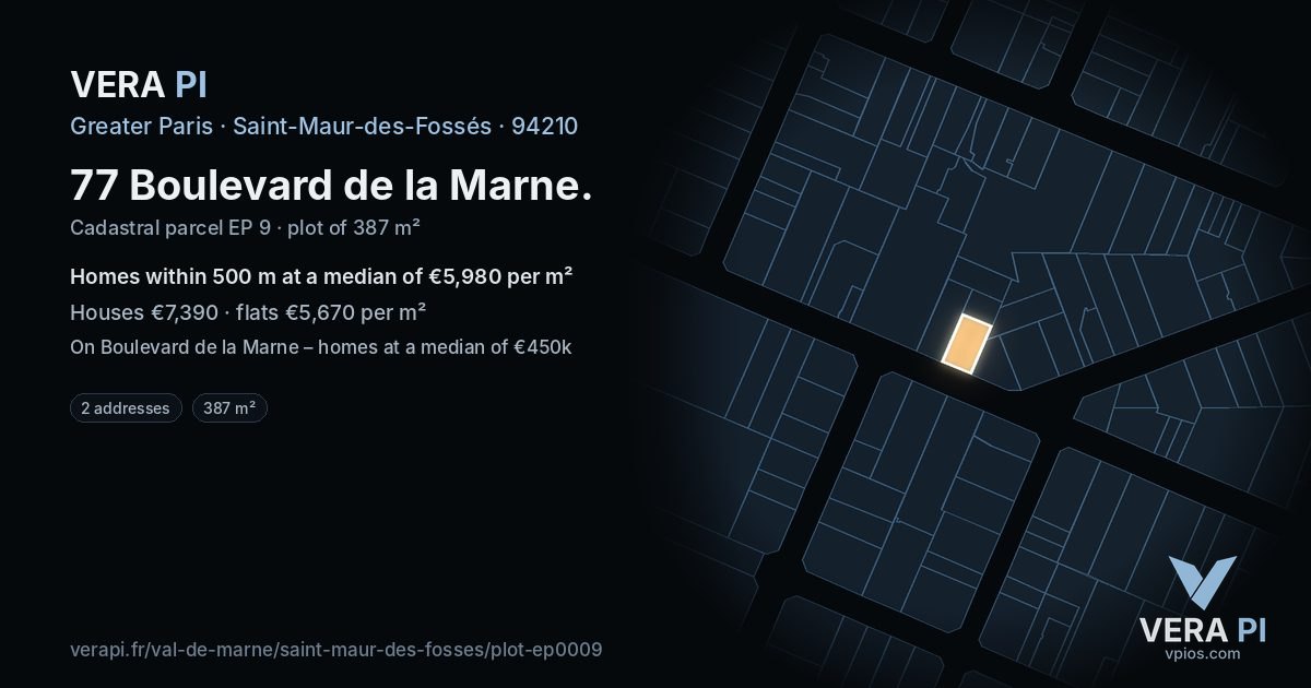 77 Boulevard de la Marne, Saint-Maur-des-Fossés at night – the plot lit, the parcels around coloured by the prices near them