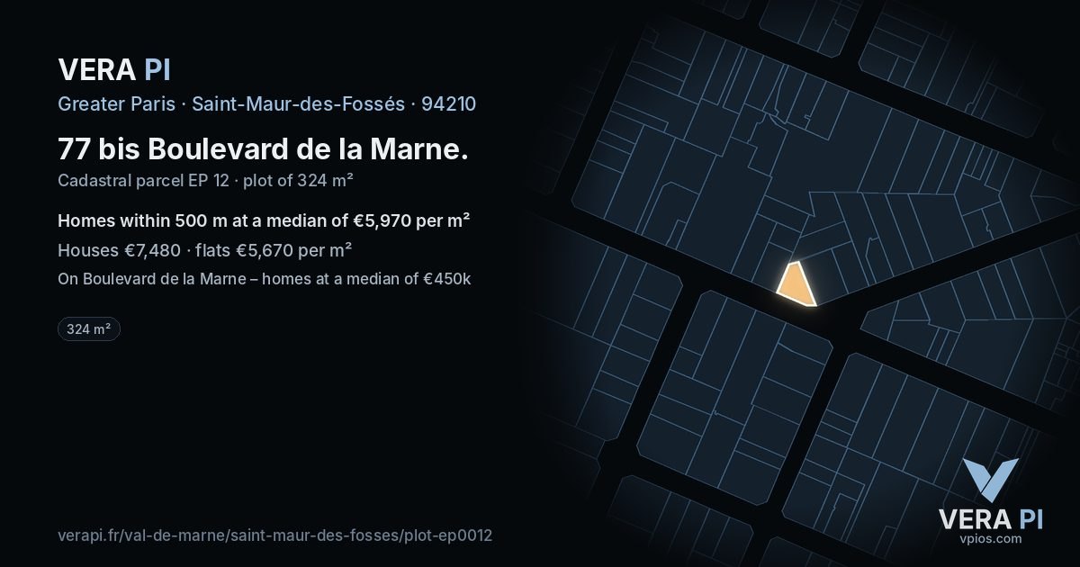 77 bis Boulevard de la Marne, Saint-Maur-des-Fossés at night – the plot lit, the parcels around coloured by the prices near them