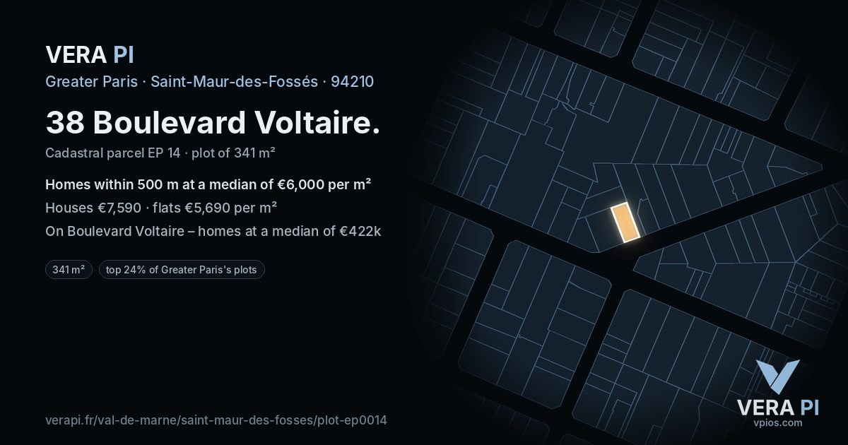 38 Boulevard Voltaire, Saint-Maur-des-Fossés at night – the plot lit, the parcels around coloured by the prices near them