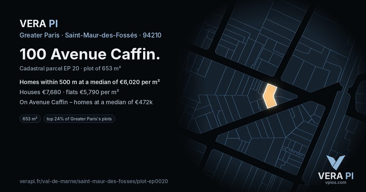 100 Avenue Caffin, Saint-Maur-des-Fossés at night – the plot lit, the parcels around coloured by the prices near them