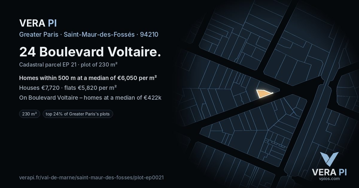 24 Boulevard Voltaire, Saint-Maur-des-Fossés at night – the plot lit, the parcels around coloured by the prices near them