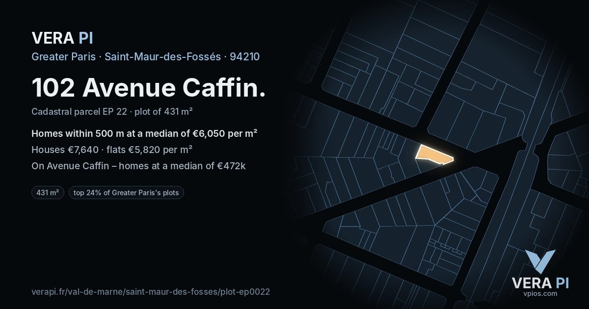 102 Avenue Caffin, Saint-Maur-des-Fossés at night – the plot lit, the parcels around coloured by the prices near them