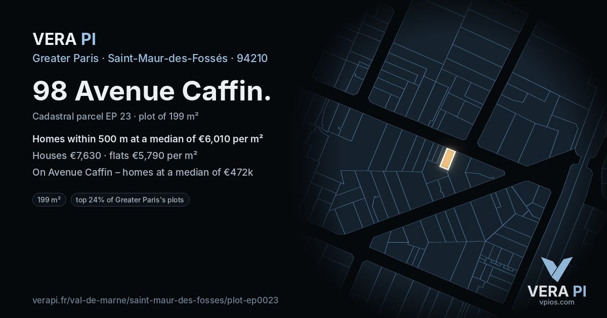 98 Avenue Caffin, Saint-Maur-des-Fossés at night – the plot lit, the parcels around coloured by the prices near them