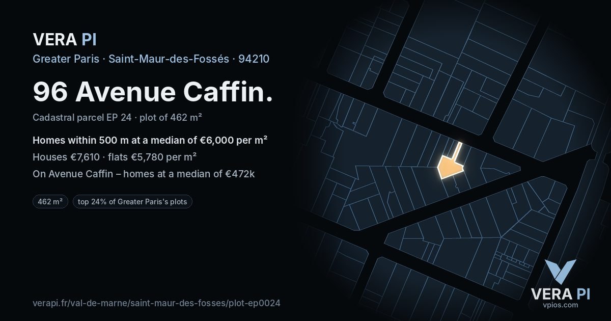 96 Avenue Caffin, Saint-Maur-des-Fossés at night – the plot lit, the parcels around coloured by the prices near them