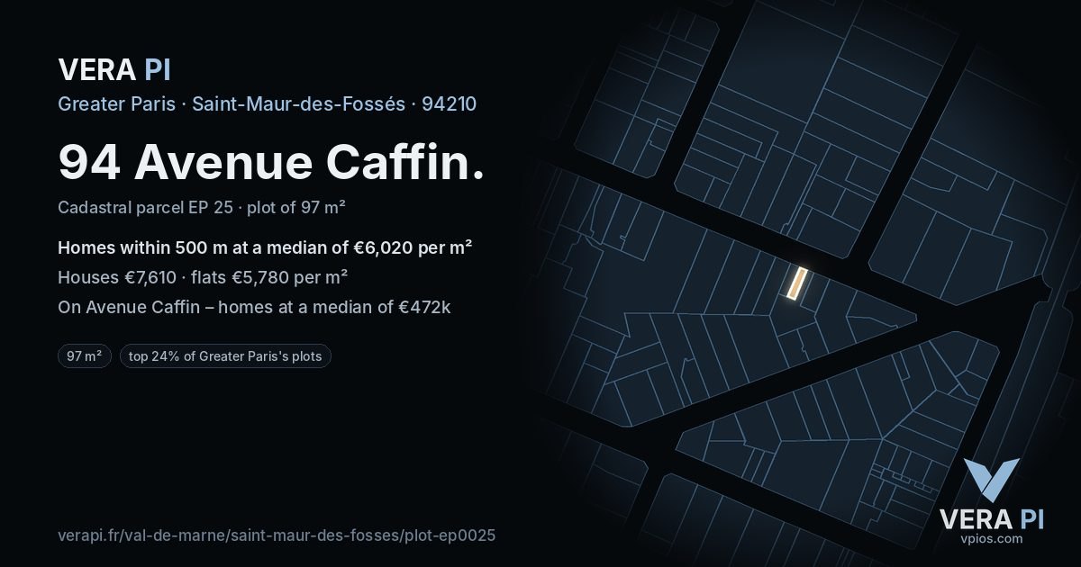 94 Avenue Caffin, Saint-Maur-des-Fossés at night – the plot lit, the parcels around coloured by the prices near them