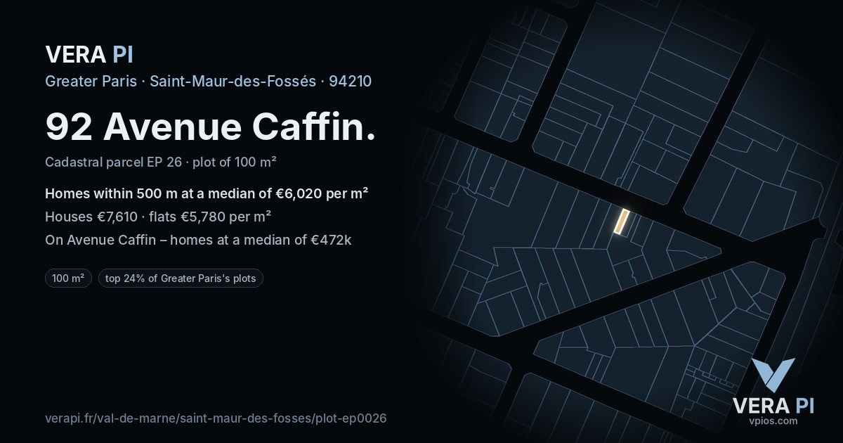 92 Avenue Caffin, Saint-Maur-des-Fossés at night – the plot lit, the parcels around coloured by the prices near them