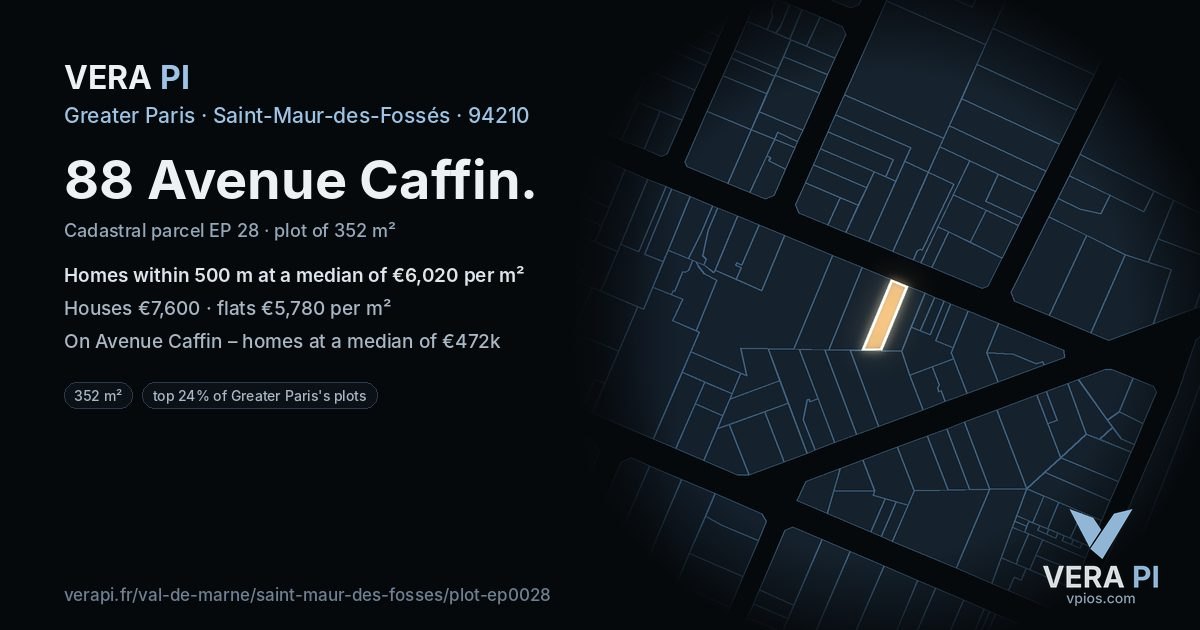88 Avenue Caffin, Saint-Maur-des-Fossés at night – the plot lit, the parcels around coloured by the prices near them