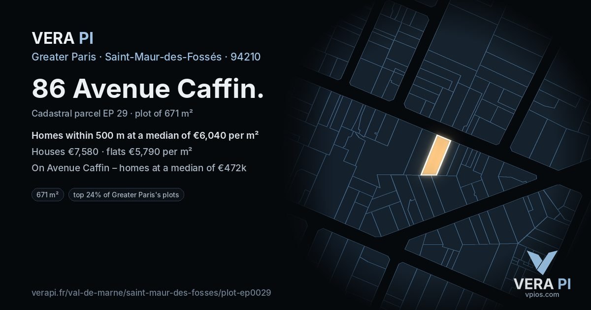 86 Avenue Caffin, Saint-Maur-des-Fossés at night – the plot lit, the parcels around coloured by the prices near them