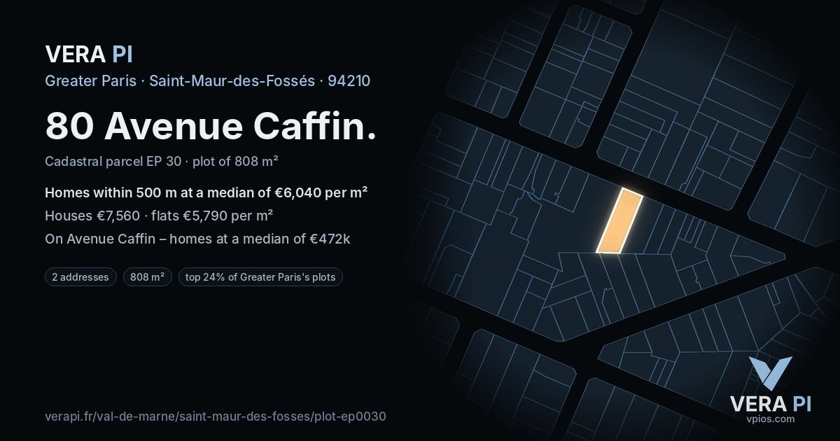 80 Avenue Caffin, Saint-Maur-des-Fossés at night – the plot lit, the parcels around coloured by the prices near them