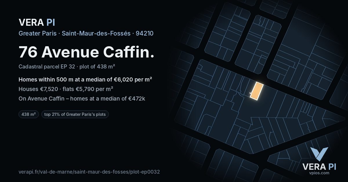 76 Avenue Caffin, Saint-Maur-des-Fossés at night – the plot lit, the parcels around coloured by the prices near them