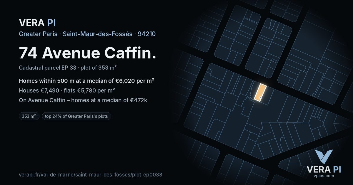 74 Avenue Caffin, Saint-Maur-des-Fossés at night – the plot lit, the parcels around coloured by the prices near them