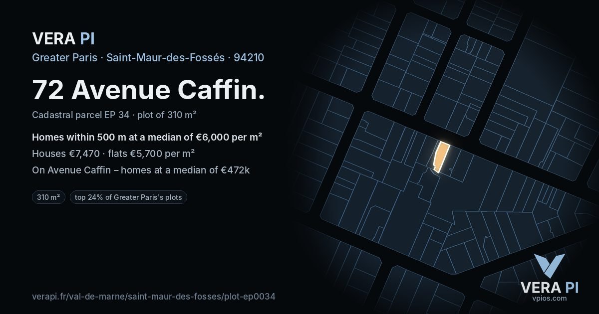 72 Avenue Caffin, Saint-Maur-des-Fossés at night – the plot lit, the parcels around coloured by the prices near them
