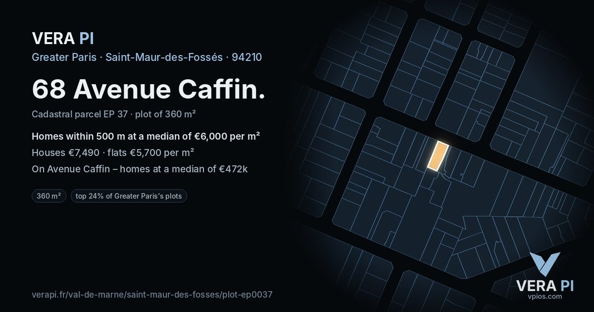 68 Avenue Caffin, Saint-Maur-des-Fossés at night – the plot lit, the parcels around coloured by the prices near them