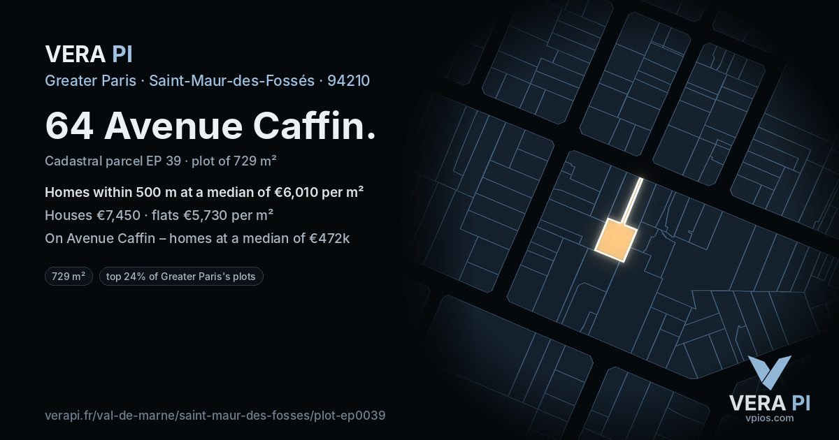 64 Avenue Caffin, Saint-Maur-des-Fossés at night – the plot lit, the parcels around coloured by the prices near them
