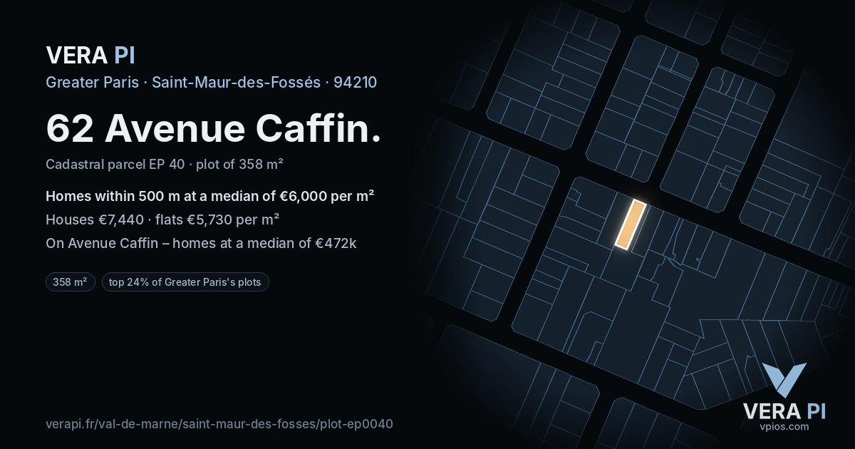 62 Avenue Caffin, Saint-Maur-des-Fossés at night – the plot lit, the parcels around coloured by the prices near them