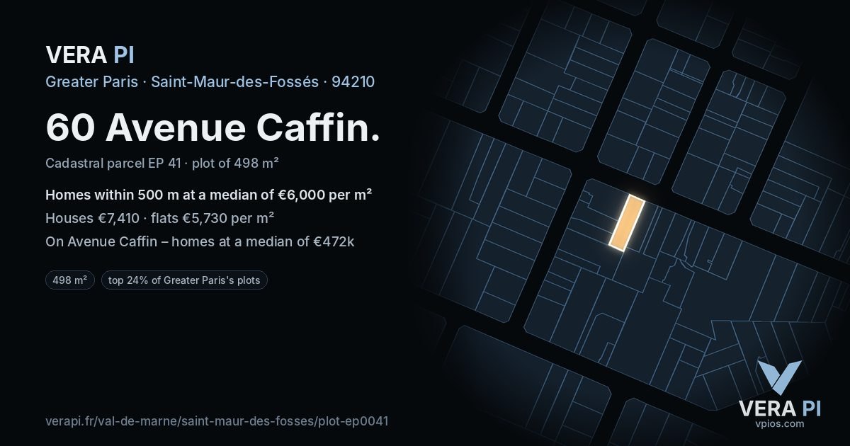 60 Avenue Caffin, Saint-Maur-des-Fossés at night – the plot lit, the parcels around coloured by the prices near them