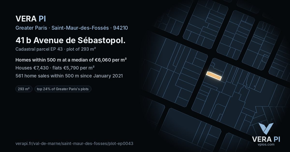 41 b Avenue de Sébastopol, Saint-Maur-des-Fossés at night – the plot lit, the parcels around coloured by the prices near them