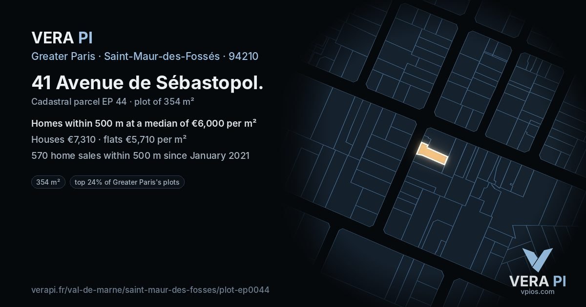 41 Avenue de Sébastopol, Saint-Maur-des-Fossés at night – the plot lit, the parcels around coloured by the prices near them