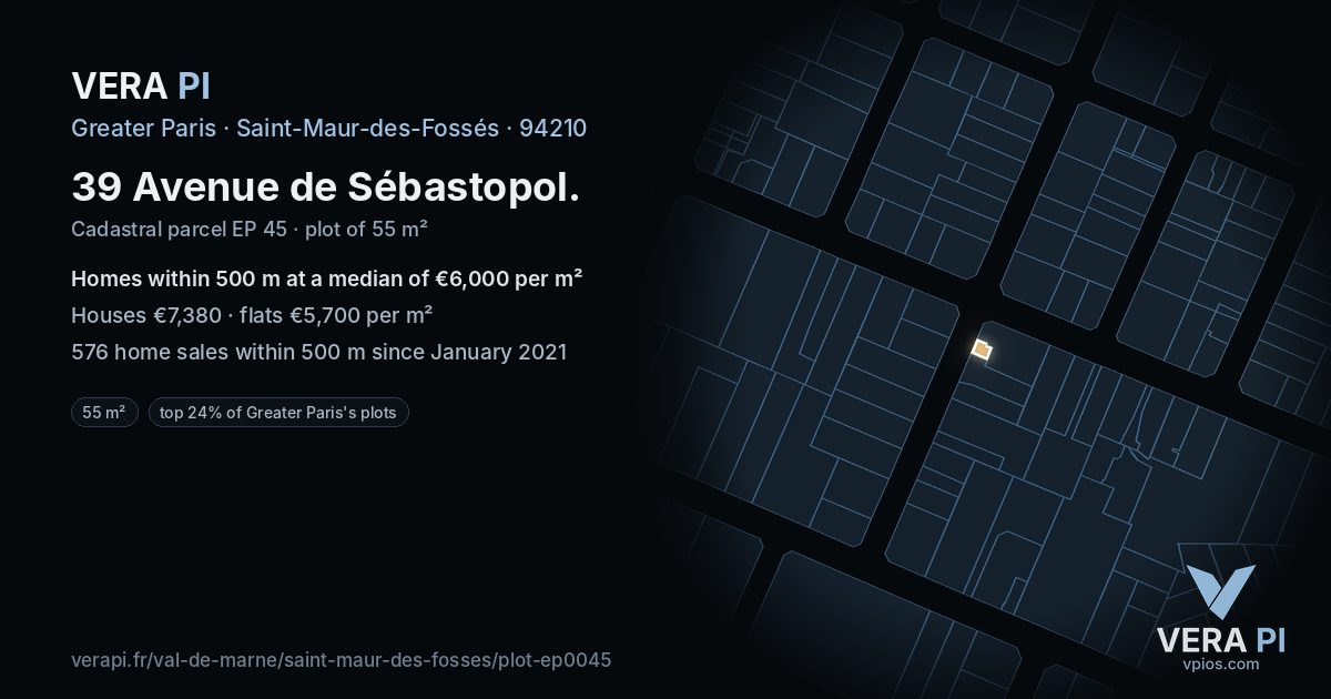 39 Avenue de Sébastopol, Saint-Maur-des-Fossés at night – the plot lit, the parcels around coloured by the prices near them